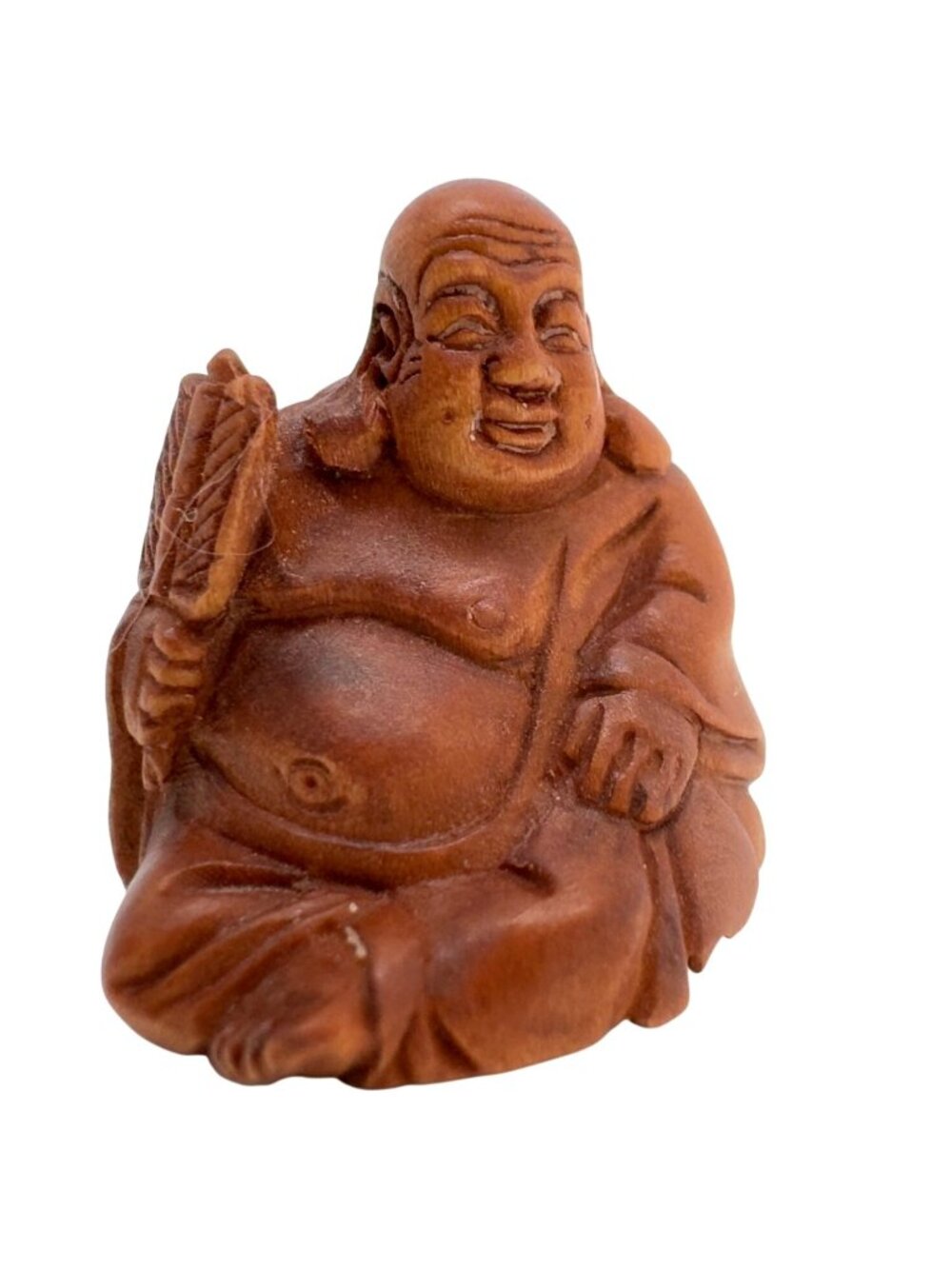 Ojime Bead Netsuke Happy Buddha Hotei Hand-Carved Boxwood Signed No Hole